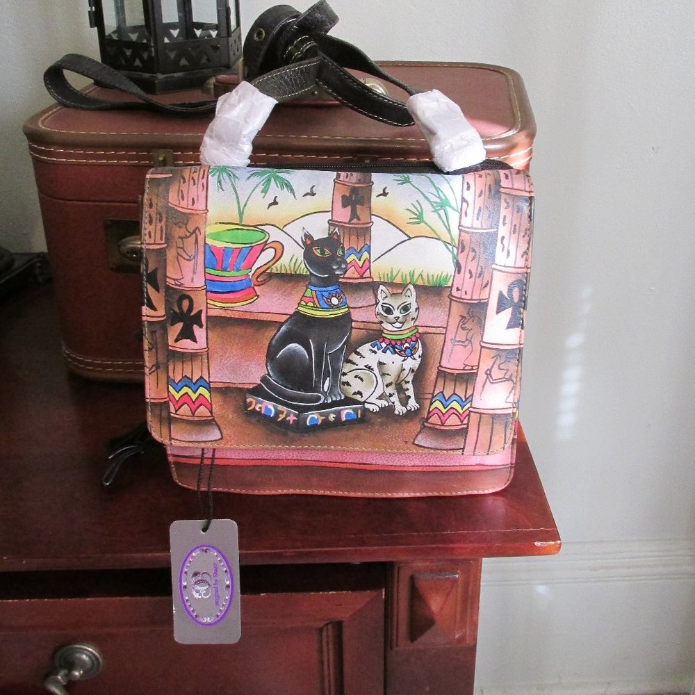Egyptian Cat Leather Purse by Sharif NWT